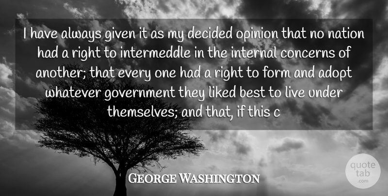 George Washington Quote About Government, Opinion, Form: I Have Always Given It...