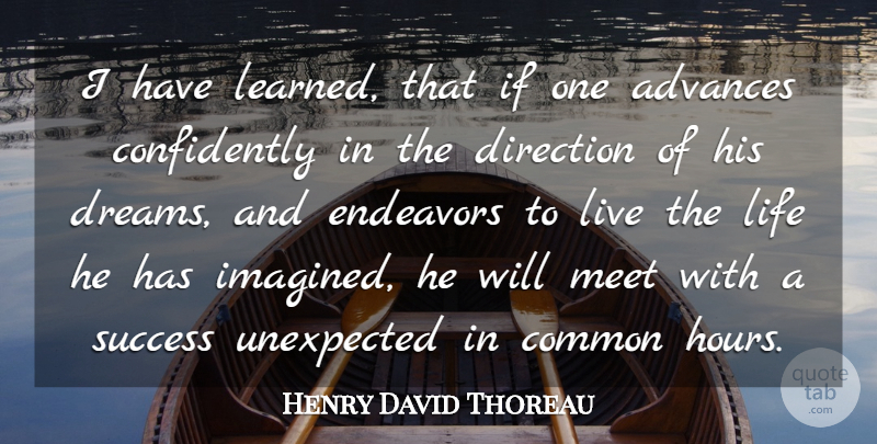 Henry David Thoreau Quote About Advances, American Author, Common, Direction, Endeavors: I Have Learned That If...