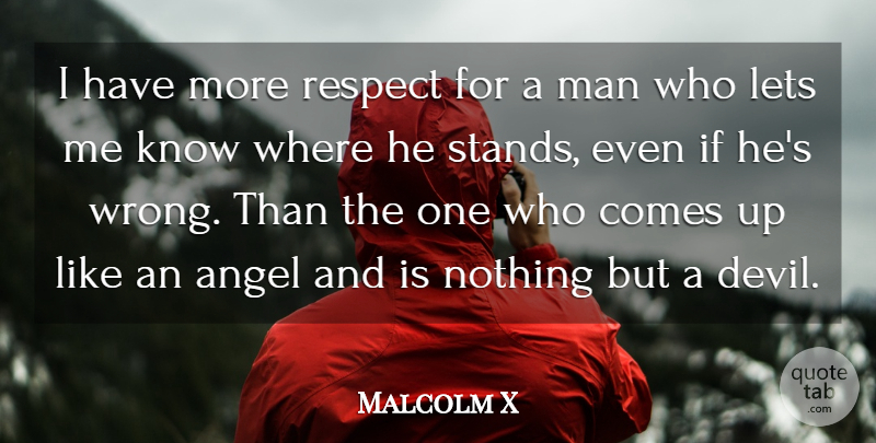 Malcolm X Quote About Angel, Men, Devil: I Have More Respect For...