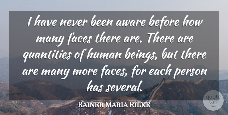 Rainer Maria Rilke Quote About Aware, Faces, Human, Quantities: I Have Never Been Aware...