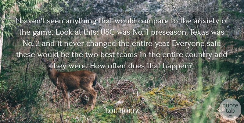 Lou Holtz Quote About Anxiety, Best, Changed, Compare, Country: I Havent Seen Anything That...
