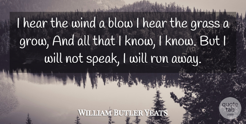 William Butler Yeats Quote About Blow, Grass, Hear, Run, Wind: I Hear The Wind A...