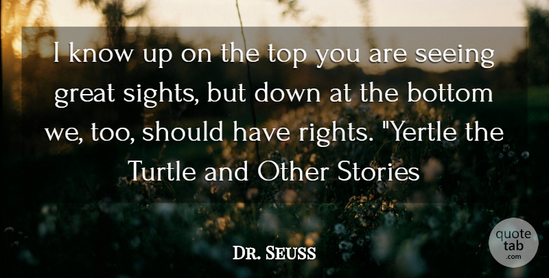 Dr. Seuss Quote About Bottom, Great, Seeing, Stories, Top: I Know Up On The...