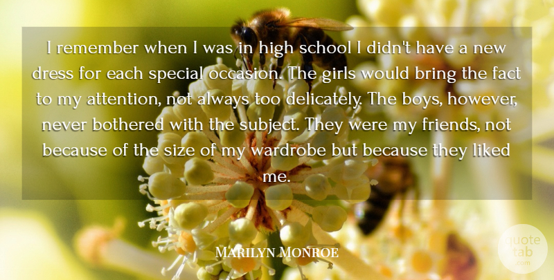 Marilyn Monroe Quote About Girl, School, Boys: I Remember When I Was...