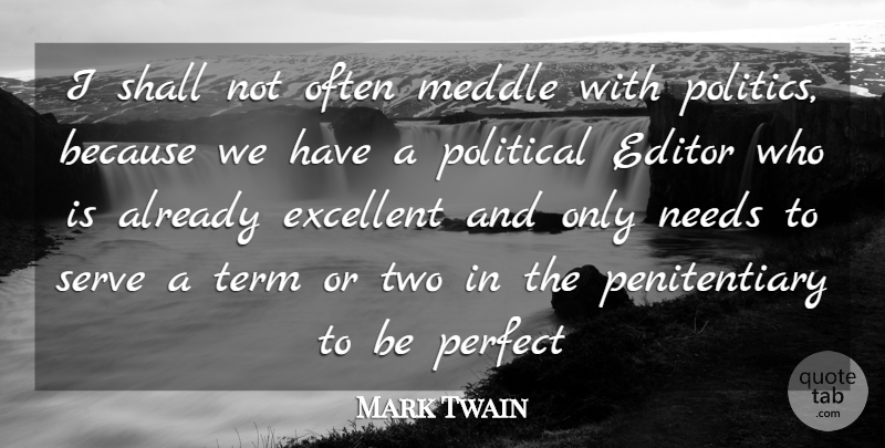 Mark Twain Quote About Editor, Excellent, Meddle, Needs, Perfect: I Shall Not Often Meddle...