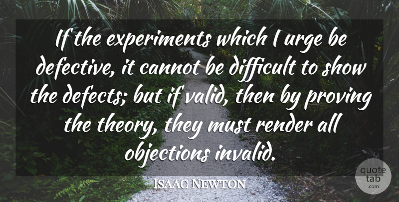 Isaac Newton Quote About Cannot, Difficult, Proving, Render, Urge: If The Experiments Which I...