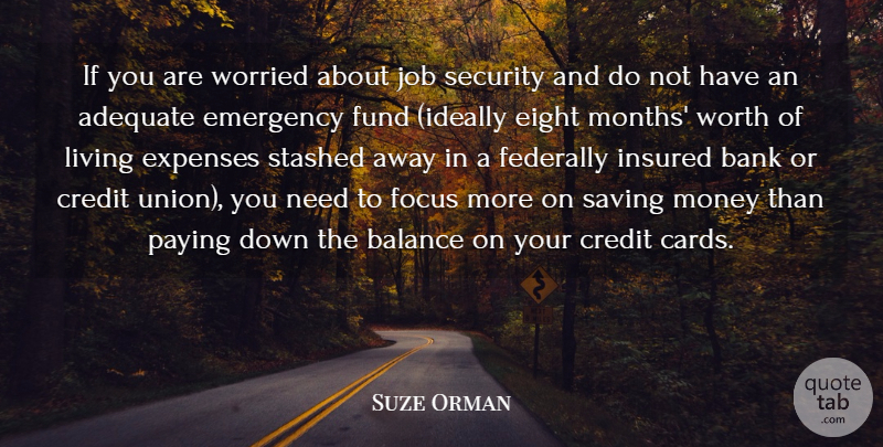 Suze Orman Quote About Jobs, Eight, Focus: If You Are Worried About...
