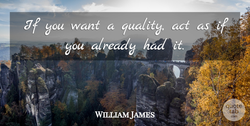 William James Quote About Leadership, Self Esteem, Quality: If You Want A Quality...