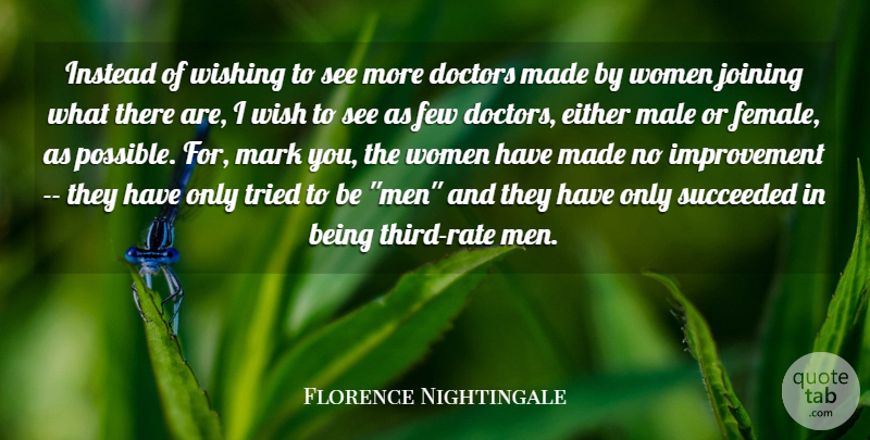 Florence Nightingale Quote About Nursing, Men, Doctors: Instead Of Wishing To See...