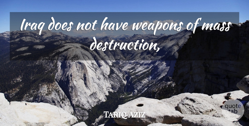 Tariq Aziz Quote About Iraq, Mass, Weapons: Iraq Does Not Have Weapons...