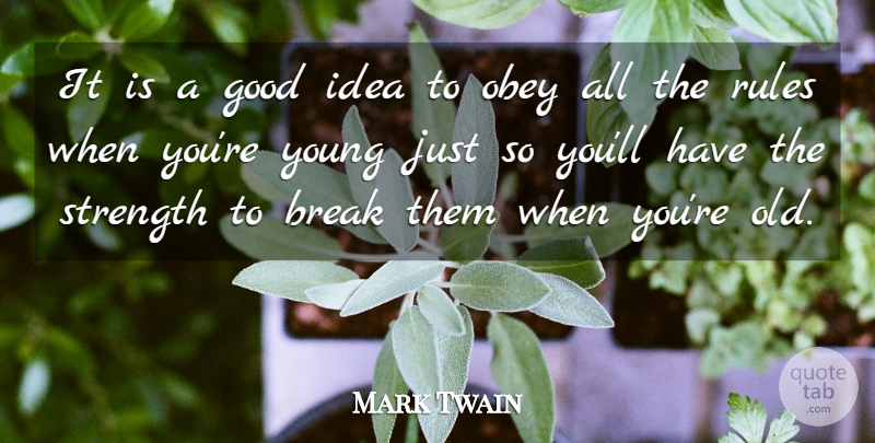 Mark Twain Quote About Ideas, Breaking Rules, Young: It Is A Good Idea...