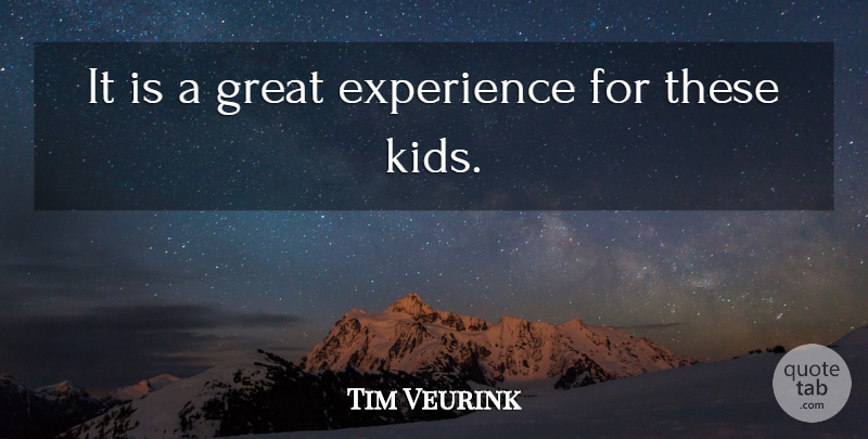 Tim Veurink Quote About Experience, Great: It Is A Great Experience...