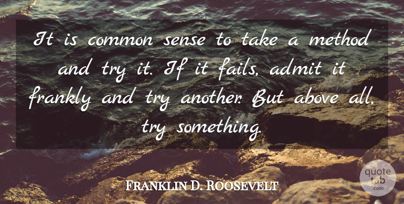 Franklin D. Roosevelt Quote About Motivational, Leadership, Perseverance: It Is Common Sense To...