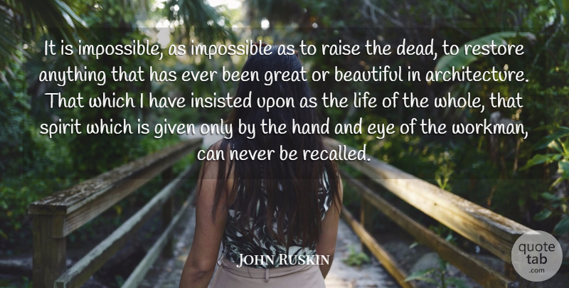 John Ruskin Quote About Beautiful, Eye, Hands: It Is Impossible As Impossible...