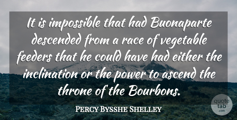 Percy Bysshe Shelley Quote About Power, Vegetables, Race: It Is Impossible That Had...
