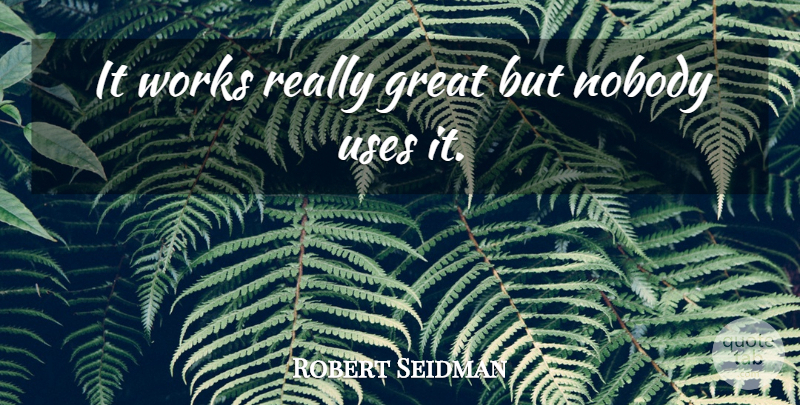 Robert Seidman Quote About Great, Nobody, Uses, Works: It Works Really Great But...