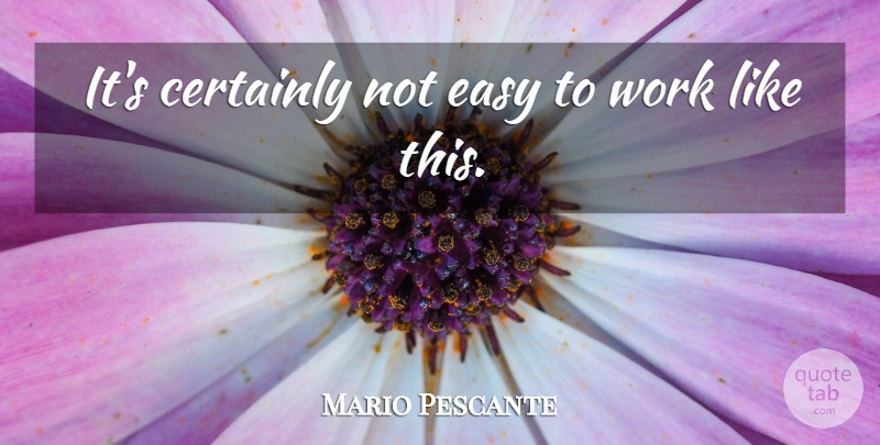 Mario Pescante Quote About Certainly, Easy, Work: Its Certainly Not Easy To...
