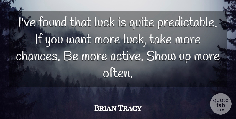 Brian Tracy Quote About Inspirational, Good Luck, Lucky: Ive Found That Luck Is...