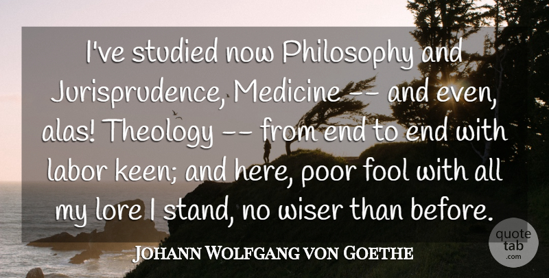 Johann Wolfgang von Goethe Quote About Fool, Labor, Learning, Lore, Medicine: Ive Studied Now Philosophy And...