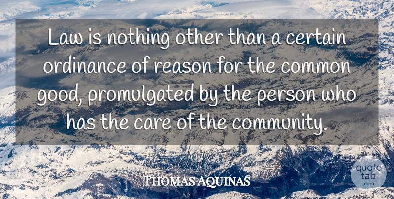 Thomas Aquinas Quote About American Comedian, Care, Certain, Common, Ordinance: Law Is Nothing Other Than...