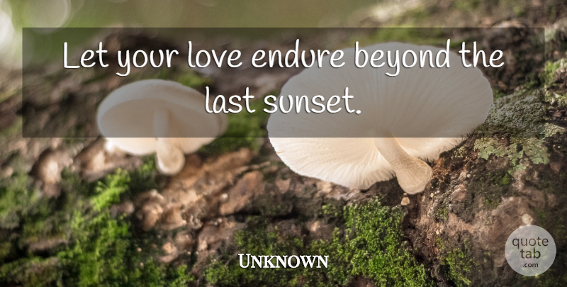 Unknown Quote About Beyond, Endure, Last, Love: Let Your Love Endure Beyond...