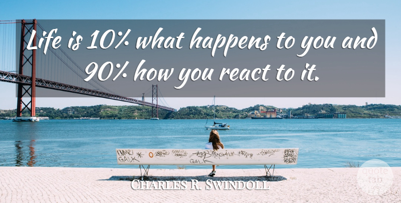 Charles R. Swindoll Quote About Happens, Life, Motivational, React: Life Is 10 What Happens...