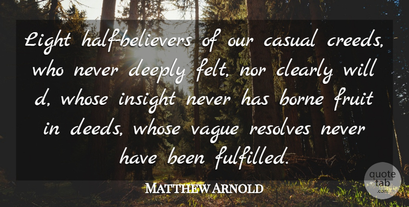 Matthew Arnold Quote About Borne, Casual, Clearly, Deeply, Fruit: Light Half Believers Of Our...