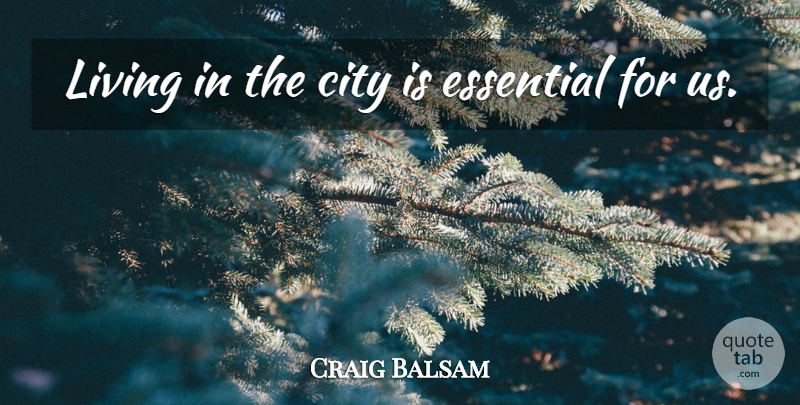Craig Balsam Quote About City, Essential, Living: Living In The City Is...