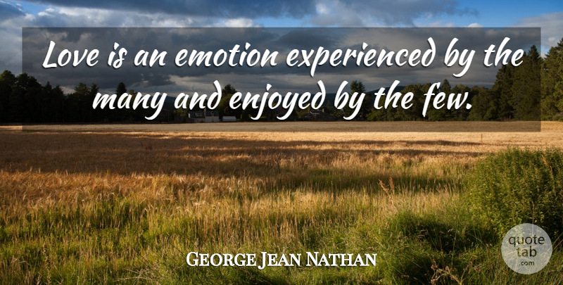 George Jean Nathan Quote About Love, Anniversary, Disappointment: Love Is An Emotion Experienced...