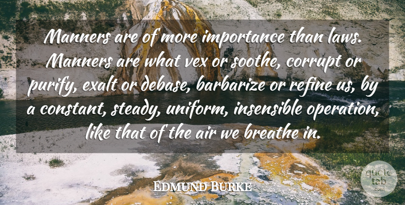 Edmund Burke Quote About Air, Law, Vex: Manners Are Of More Importance...