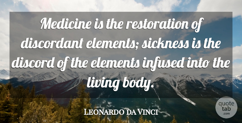 Leonardo da Vinci Quote About Medicine, Elements, Body: Medicine Is The Restoration Of...