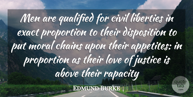 Edmund Burke Quote About Above, Chains, Civil, Exact, Justice: Men Are Qualified For Civil...