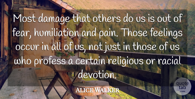 Alice Walker Quote About Certain, Damage, Fear, Feelings, Occur: Most Damage That Others Do...