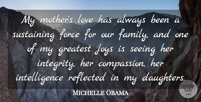 Michelle Obama Quote About Daughter, Mother, Integrity: My Mothers Love Has Always...