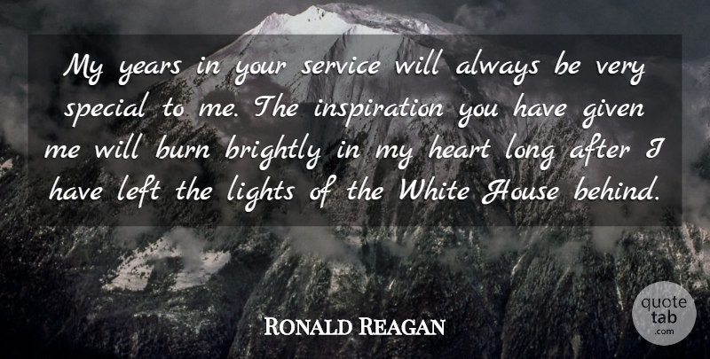 Ronald Reagan Quote About Brightly, Burn, Given, Heart, House: My Years In Your Service...
