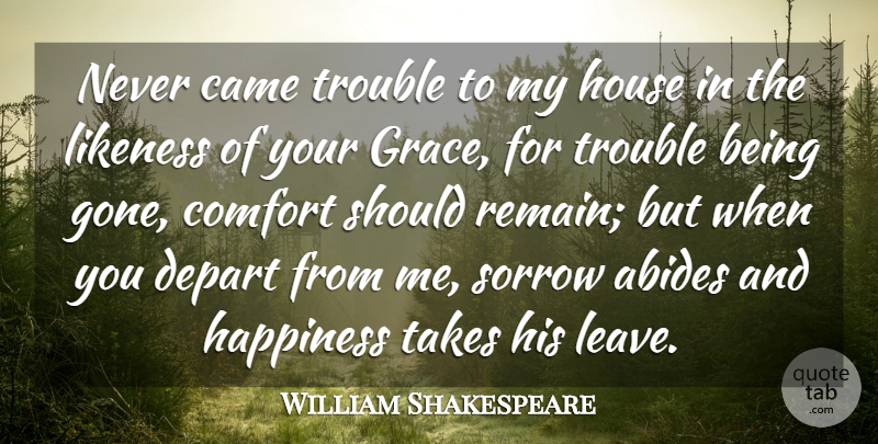 William Shakespeare Quote About Came, Comfort, Depart, Happiness, House: Never Came Trouble To My...