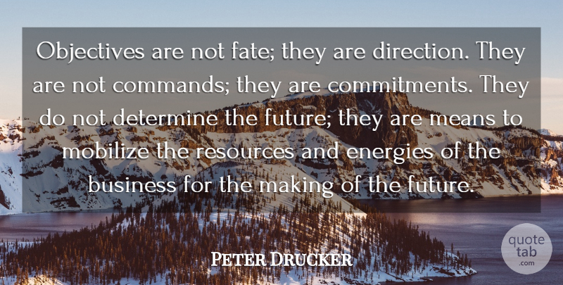 Peter Drucker Quote About Communication, Mean, Commitment: Objectives Are Not Fate They...