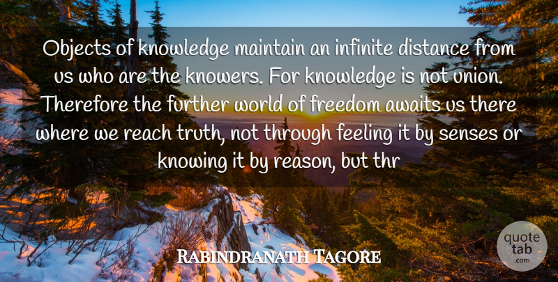 Rabindranath Tagore Quote About Awaits, Distance, Feeling, Freedom, Further: Objects Of Knowledge Maintain An...