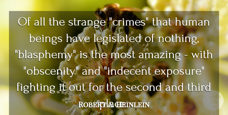 Robert A. Heinlein Quote About Amazing, Beings, Fighting, Human, Second: Of All The Strange Crimes...