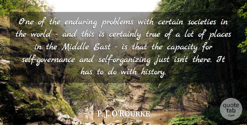 P. J. O'Rourke Quote About Self, East, World: One Of The Enduring Problems...
