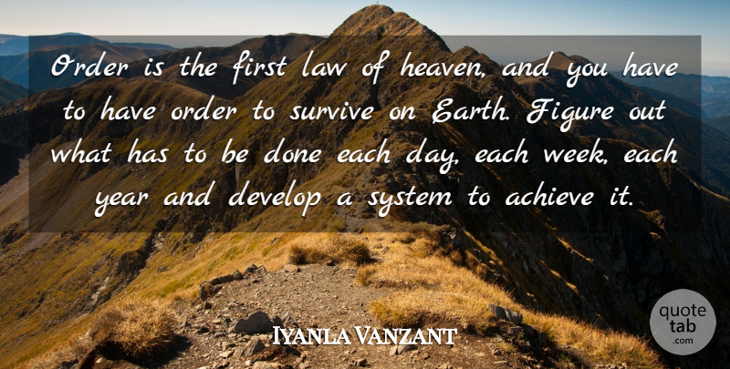 Iyanla Vanzant Quote About Develop, Figure, Order, Survive, System: Order Is The First Law...