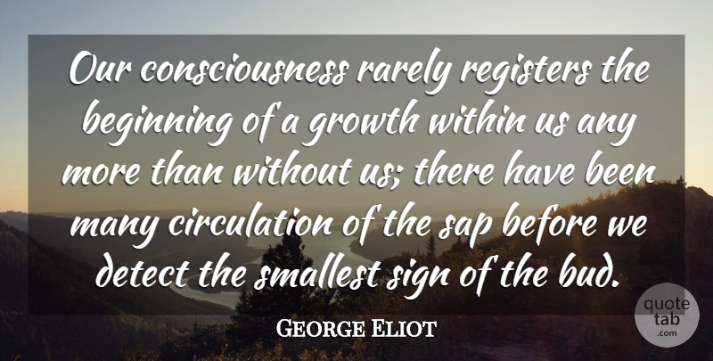 George Eliot Quote About Growth, Sap, Bud: Our Consciousness Rarely Registers The...