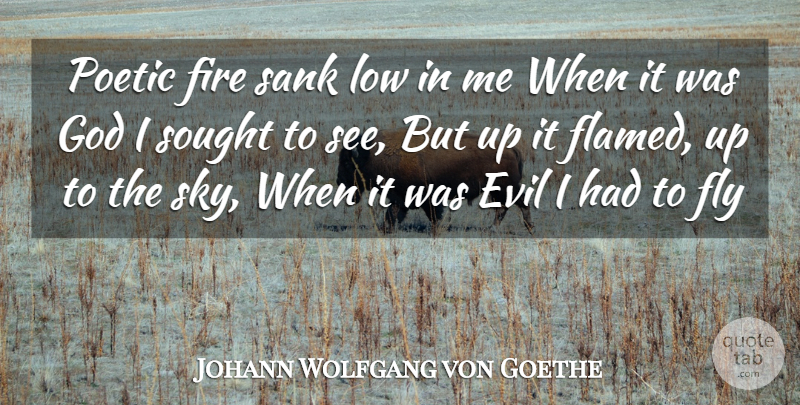 Johann Wolfgang von Goethe Quote About Evil, Fire, Fly, God, Low: Poetic Fire Sank Low In...