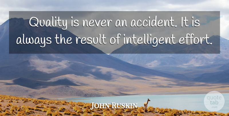 John Ruskin Quote About Inspirational, Motivational, Inspiring: Quality Is Never An Accident...