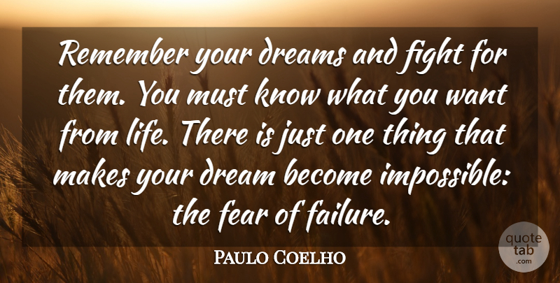 Paulo Coelho Quote About Dream, Fighting, Want: Remember Your Dreams And Fight...