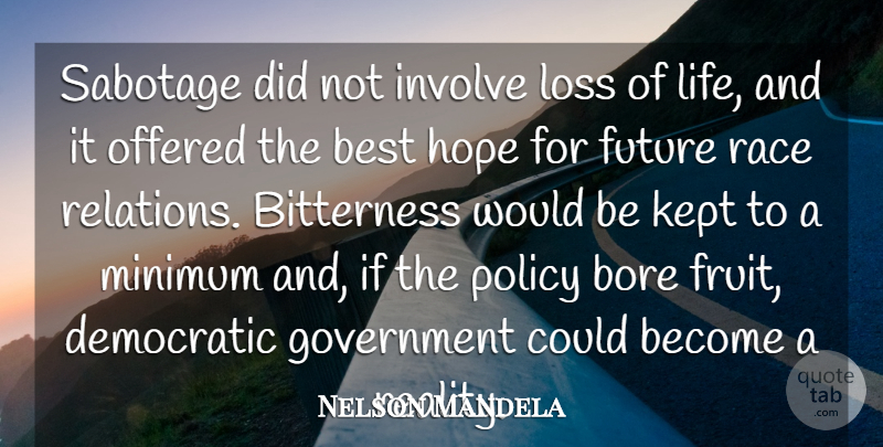 Nelson Mandela Quote About Best, Bitterness, Bore, Democratic, Future: Sabotage Did Not Involve Loss...