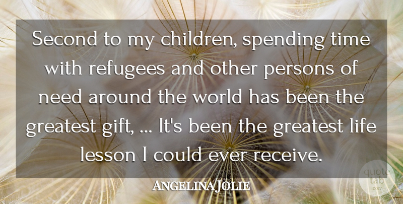 Angelina Jolie Quote About Greatest, Lesson, Life, Persons, Refugees: Second To My Children Spending...