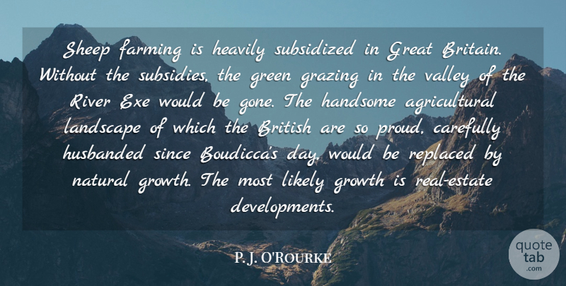P. J. O'Rourke Quote About British, Carefully, Farming, Great, Green: Sheep Farming Is Heavily Subsidized...