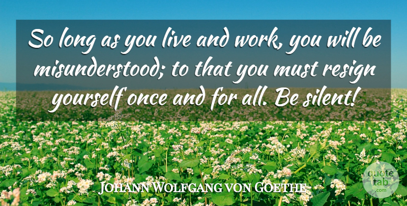 Johann Wolfgang von Goethe Quote About Long, Understanding, Misunderstood: So Long As You Live...