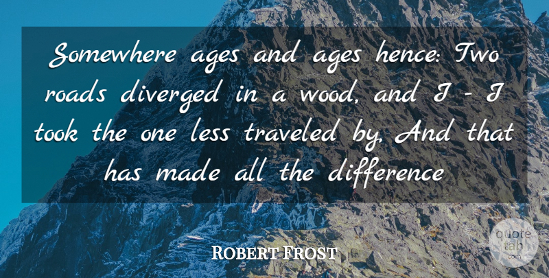 Robert Frost Quote About Ages, Choice, Difference, Less, Roads: Somewhere Ages And Ages Hence...